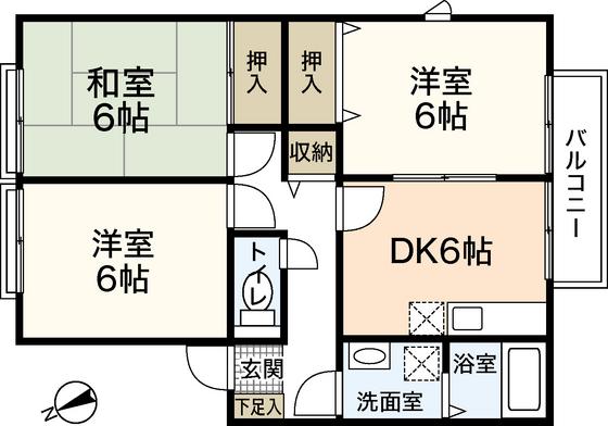 ヴィラハナミズキA棟(3DK/1階)の間取り写真