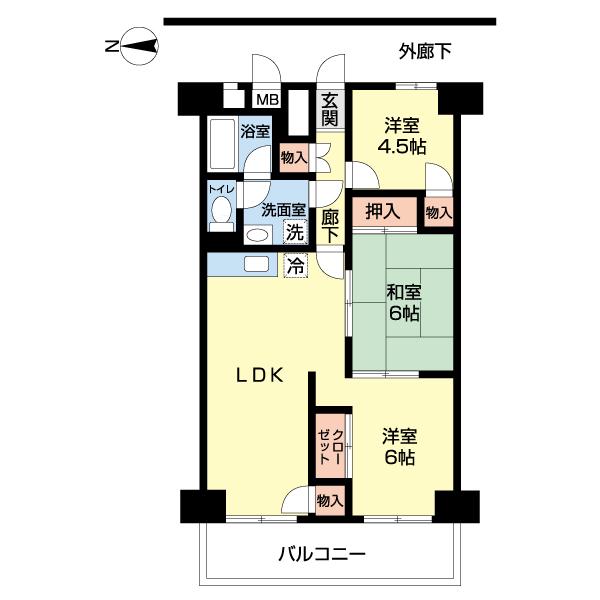 友愛コーポ(3LDK/10階)の間取り写真