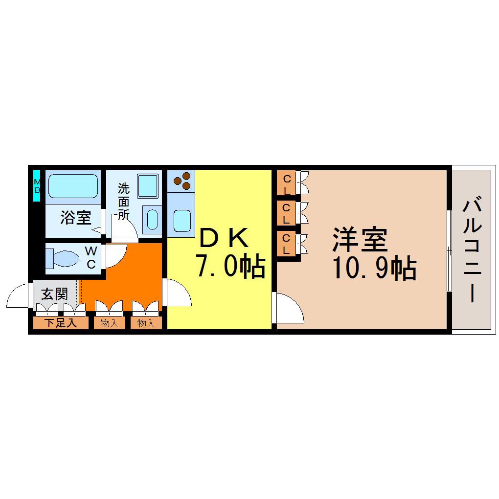 セイント橘(1DK/6階)の間取り写真