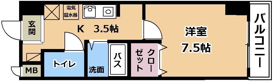 エスポワール(1K/4階)の間取り写真