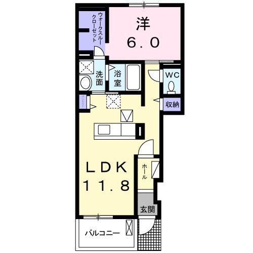 キャッスル D(1LDK/1階)の間取り写真
