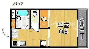 ベルクール末広(1K/3階)の間取り写真