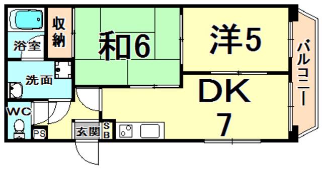 サンライフ若草(2DK/4階)の間取り写真