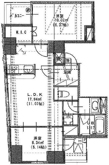 S-RESIDENCE日本橋浜町(2LDK/13階)の間取り写真