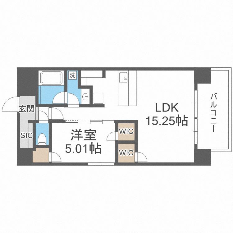 BRAVE新町(1LDK/8階)の間取り写真