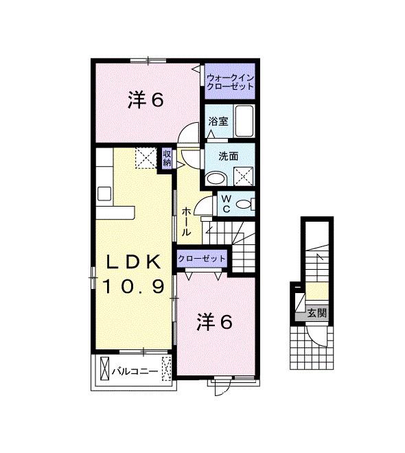 シャロームK(2LDK/2階)の間取り写真