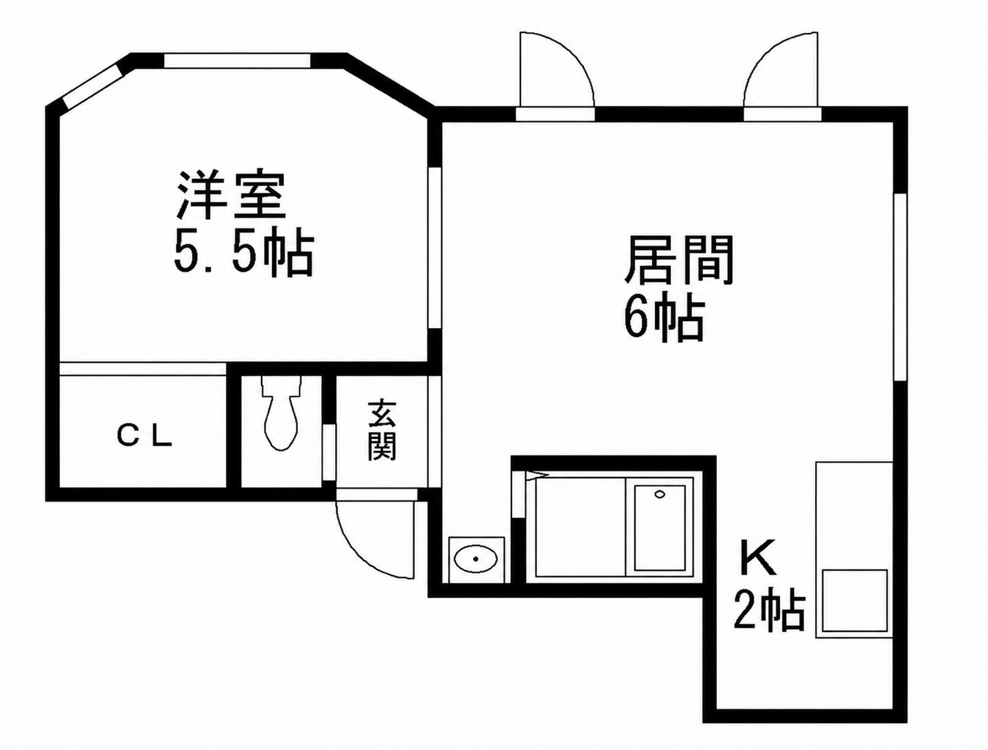 瀬比亜館北10条(1DK/2階)の間取り写真