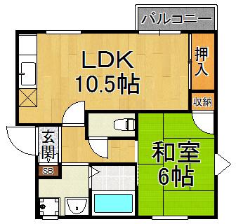 売布ヶ丘スカイハイ(1LDK/2階)の間取り写真