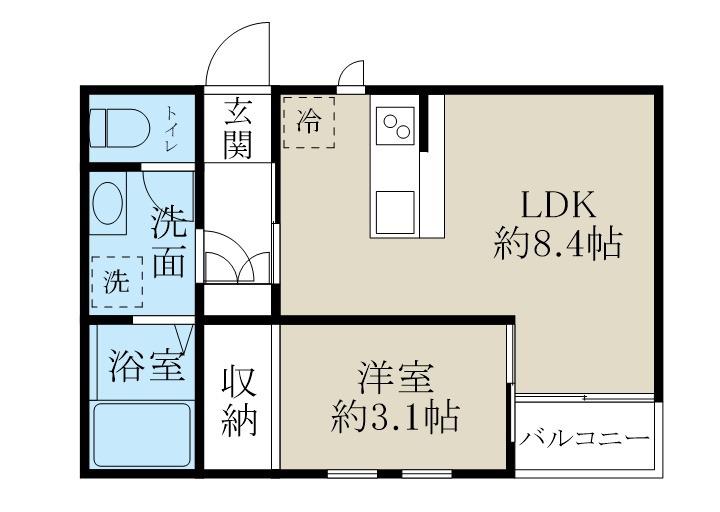 ラテ古町(1LDK/2階)の間取り写真