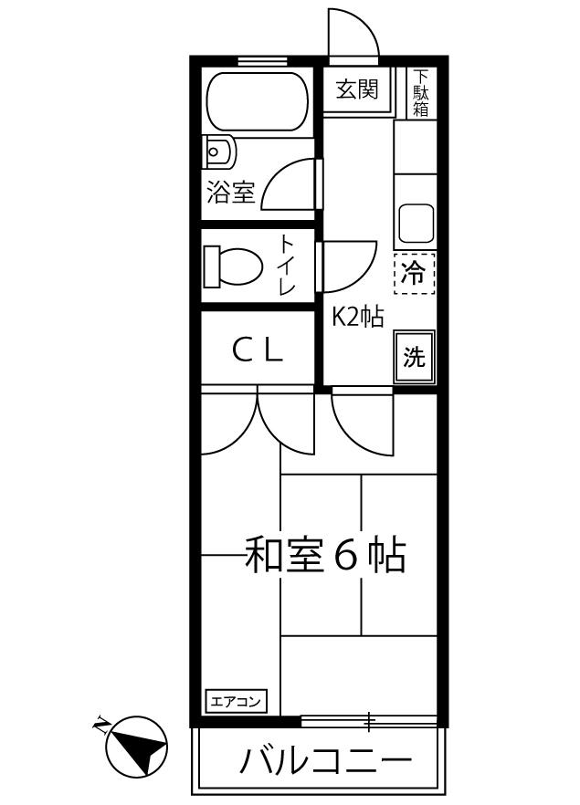 サンビュー(1K/2階)の間取り写真