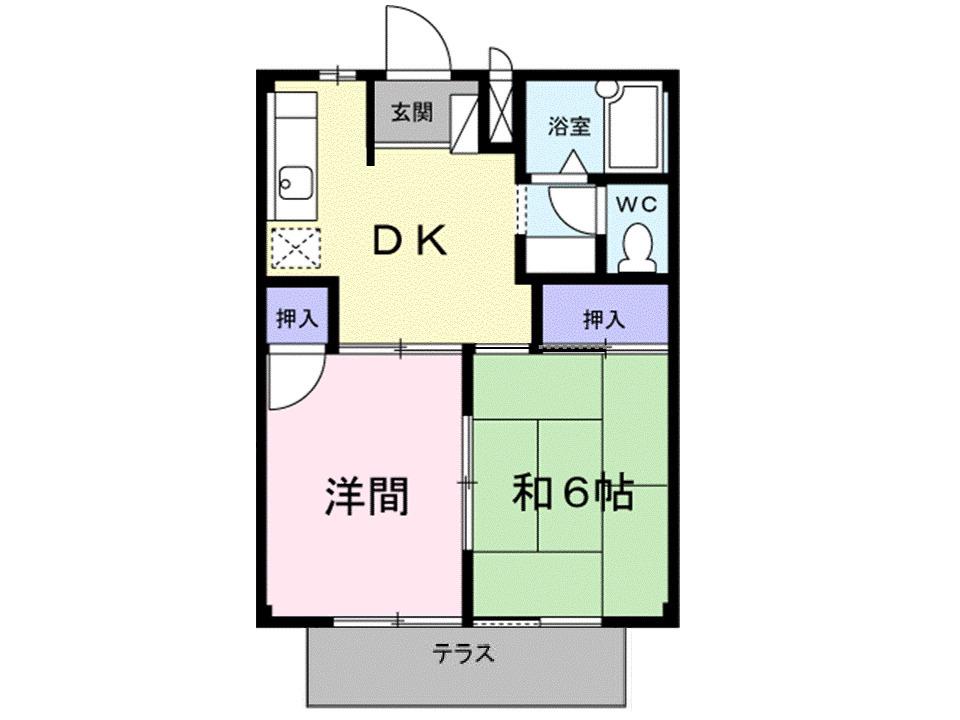 片岡ハイツB(2DK/1階)の間取り写真