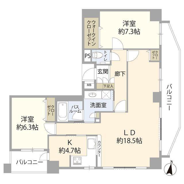 グーディッシュ千歳船橋(2LDK/4階)の間取り写真