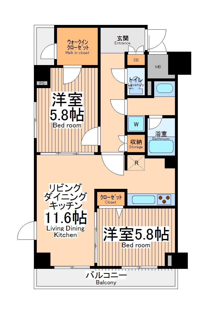 プラウドフラット鶴見Ⅰ(2LDK/6階)の間取り写真