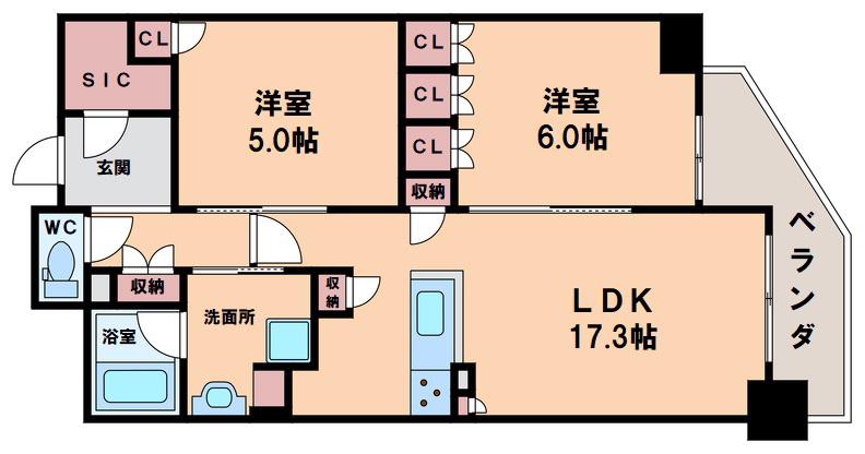 リバーガーデン四天王寺(2LDK/16階)の間取り写真