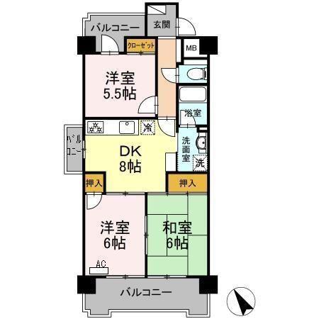 ル・ド・ソレイユ菰野(3DK/5階)の間取り写真