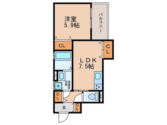 クリエオーレ照ヶ丘I(1LDK/3階)の間取り写真