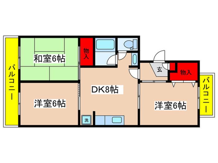 サンパーク平尾8号棟(3DK/3階)の間取り写真