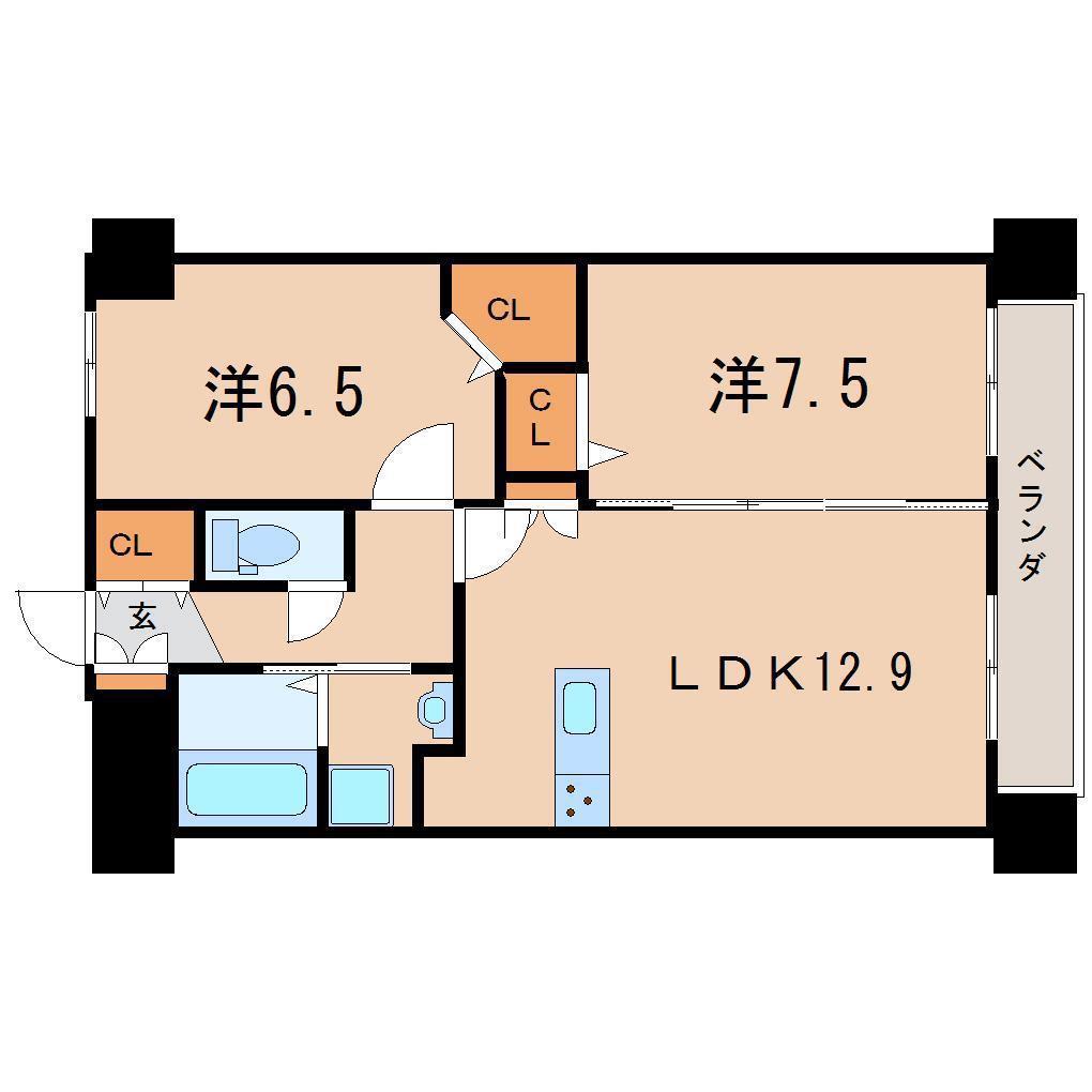 アークデュオ福島万世町(2LDK/8階)の間取り写真