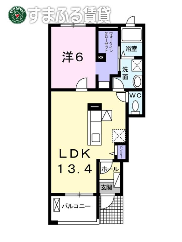 クレーヴ美合II(1LDK/1階)の間取り写真