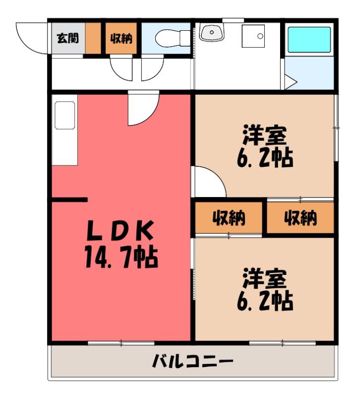 ビューハイツ講堂(2LDK/1階)の間取り写真