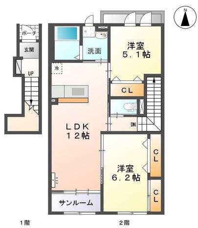 エスペランス豊田(2LDK/2階)の間取り写真