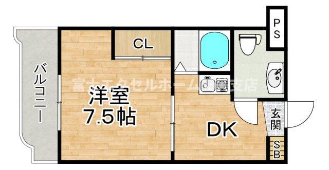 カサ・エルドラード弐番館(1DK/6階)の間取り写真