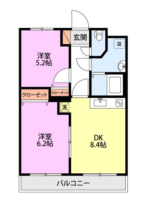 グランヴィア(2DK/1階)の間取り写真