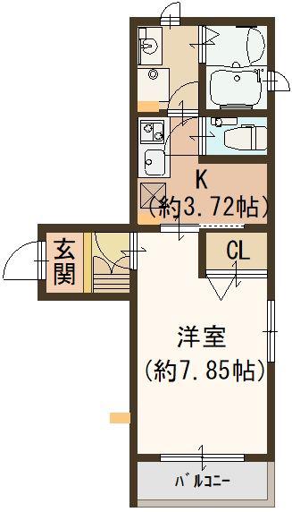 シャーメゾンKOGACHI(1K/2階)の間取り写真
