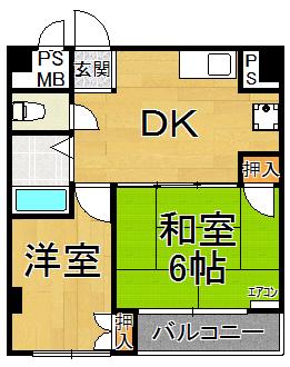 マブランシェット弦月(2DK/6階)の間取り写真