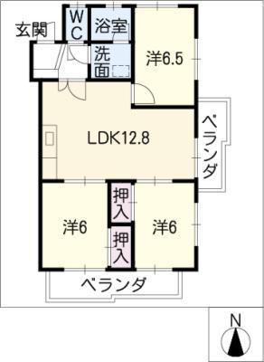 池洞マンション北棟(3LDK/1階)の間取り写真
