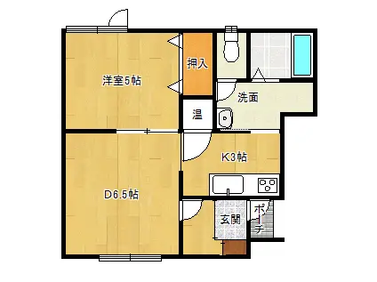 プレイス(1DK/2階)の間取り写真