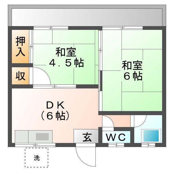 グリーンコーポ(2DK/1階)の間取り写真