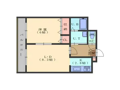 ボヌール中道参番館(1LDK/3階)の間取り写真
