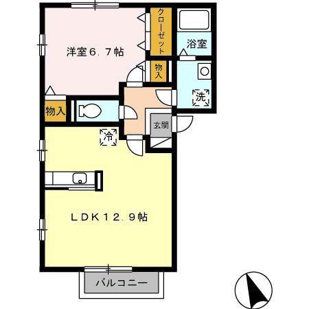 ルミエール清洲B(1LDK/2階)の間取り写真