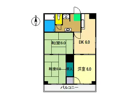 クラウン石立 I(3DK/6階)の間取り写真