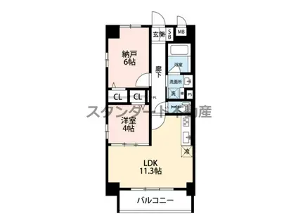 オーシャンコート西田辺(2LDK/4階)の間取り写真