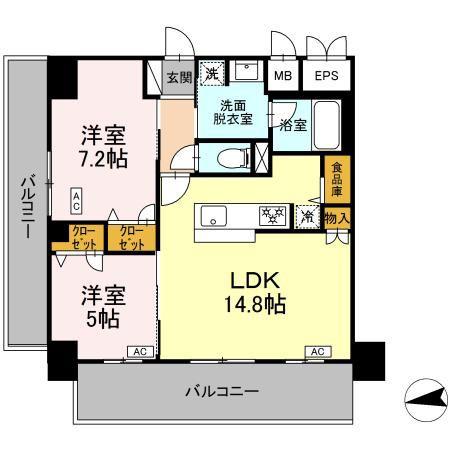IS二十人町(2LDK/7階)の間取り写真