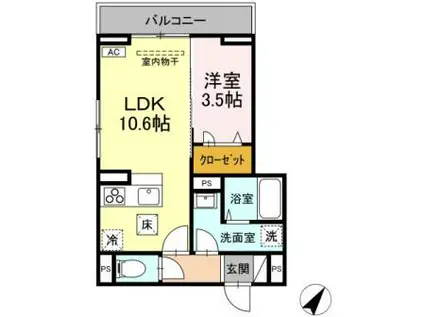 D-RESIDENCE多治米東N(1LDK/1階)の間取り写真