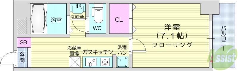 グランドスクエア高砂(1K/1階)の間取り写真
