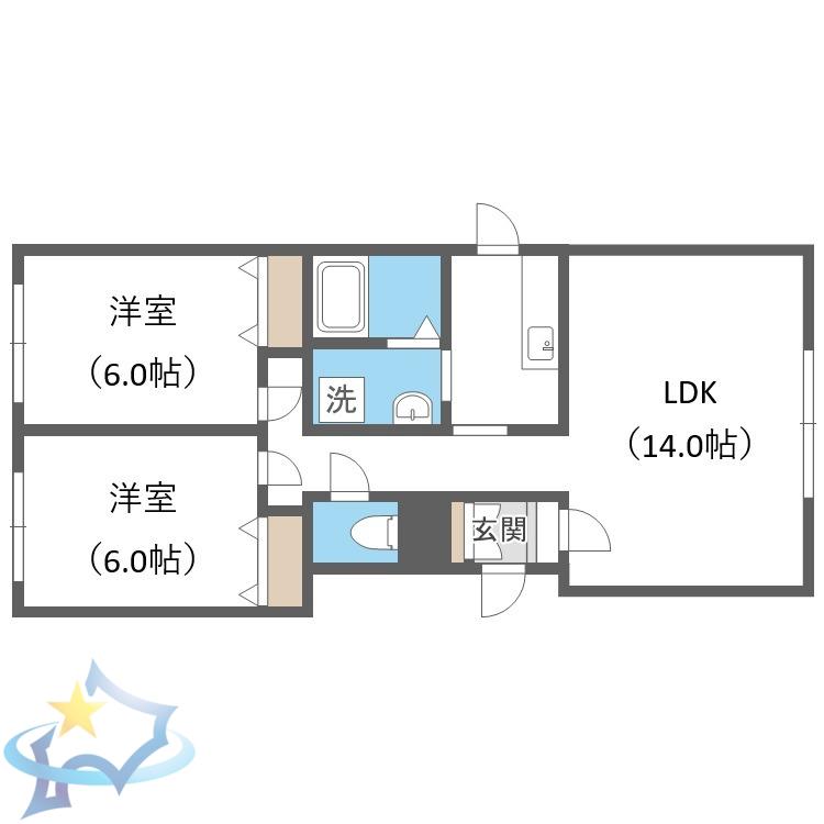 コンフォートKS(2LDK/2階)の間取り写真