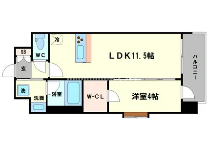 スプランディッド中之島DUE(1LDK/10階)の間取り写真