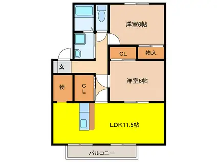 アネックス華 ブラウン(2LDK/2階)の間取り写真