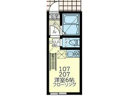 ユナイト根岸テオドールの杜(ワンルーム/2階)の間取り写真