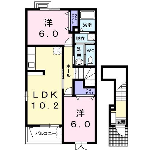 エスポワールI(2LDK/2階)の間取り写真