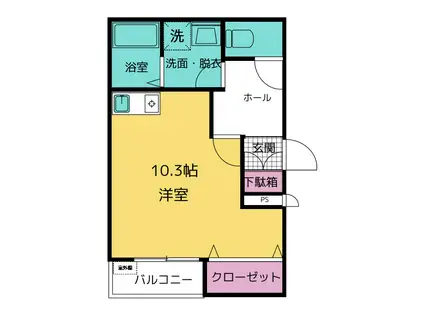 ロクハウス富田(ワンルーム/2階)の間取り写真