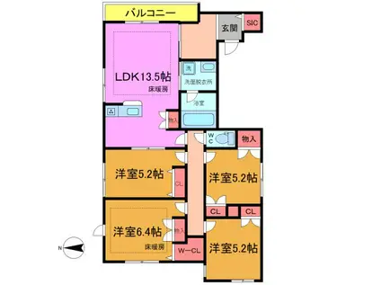 マリンハイツ北棟(4LDK/3階)の間取り写真