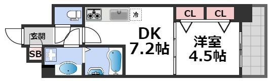 GIOIA NAMBA(1DK/4階)の間取り写真