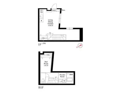 メゾンドS(1LDK/B1階)の間取り写真