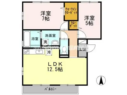 クレールメゾン中田B(2LDK/3階)の間取り写真