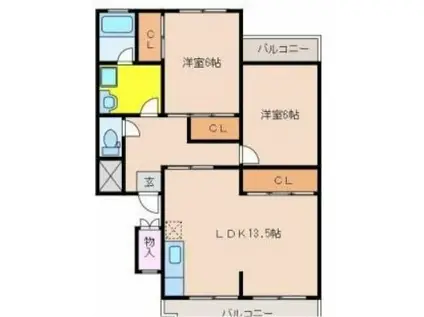 リベーラガーデンI(2LDK/2階)の間取り写真